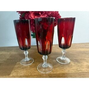 Durand Ruby Red Crystal Champagne Flutes Set Vintage Cristal d'Arques France